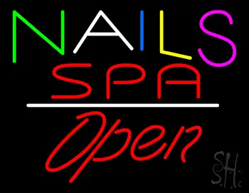 Multi Colored Nails Spa Open White Line LED Neon Sign