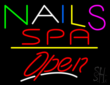 Multi Colored Nails Spa Open Yellow Line LED Neon Sign