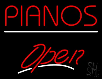 Pianos White Line Open LED Neon Sign