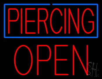 Red Piercing Blue Border Block Open LED Neon Sign