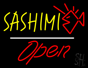 Yellow Sashimi Open White Line LED Neon Sign