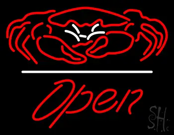 Crab Seafood Logo Open White Line LED Neon Sign