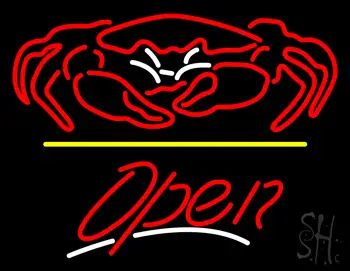 Crab Seafood Logo Open Yellow Line LED Neon Sign