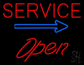 Service with Blue Arrow Open LED Neon Sign