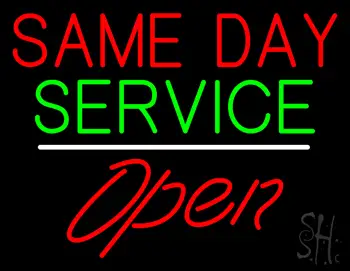 Same Day Service Open White Line LED Neon Sign