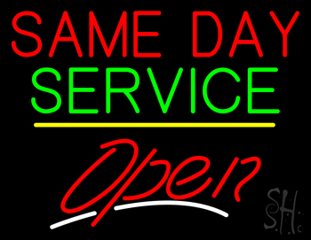 Same Day Service Open Yellow Line LED Neon Sign
