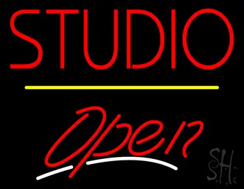 Red Studio Open Yellow Line LED Neon Sign