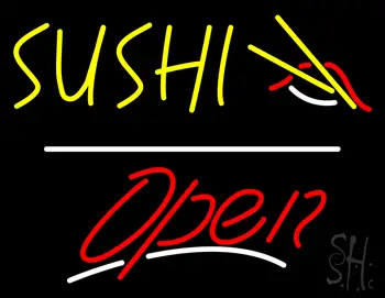 Yellow Sushi Red Open White Line LED Neon Sign