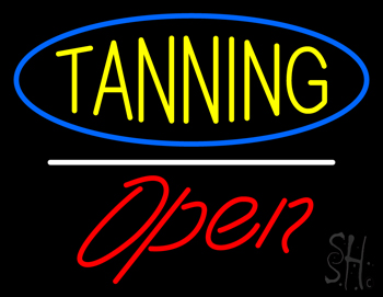 Yellow Tanning Oval Blue Border Open White Line LED Neon Sign