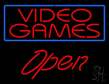 Video Games Blue Border Open LED Neon Sign