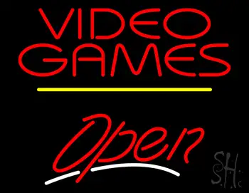 Video Games Open Yellow Line LED Neon Sign