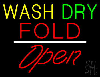 Wash Dry Fold Open White Line LED Neon Sign