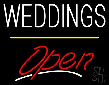 Weddings Open Yellow Line LED Neon Sign