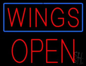 Wings with Blue Border Block Open LED Neon Sign