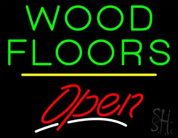 Wood Floors Script2 Open Yellow Line LED Neon Sign