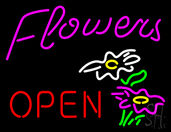 Pink Flowers Logo Red Open LED Neon Sign