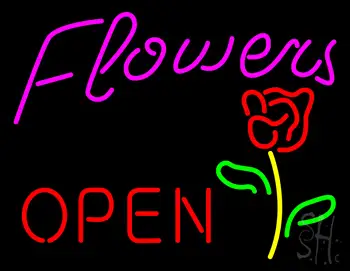 Pink Flowers Logo Open LED Neon Sign