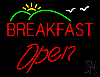 Red Breakfast Open with Scenery LED Neon Sign
