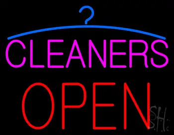 Pink Cleaners Block Open LED Neon Sign