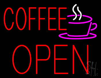 Red Coffee Open Block Logo LED Neon Sign