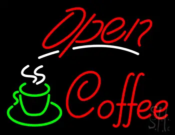 Red Open Coffee with Glass LED Neon Sign