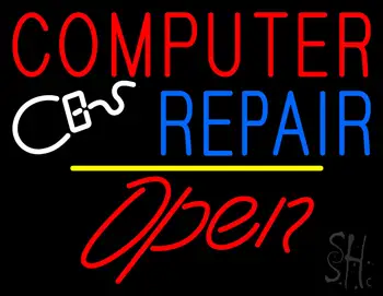 Red Computer Repair Yellow Line Open LED Neon Sign