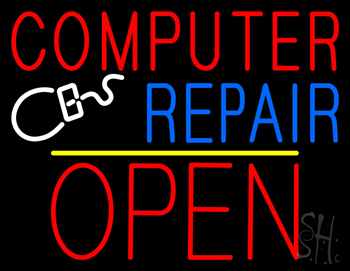 Red Computer Repair Block open Yellow Line LED Neon Sign