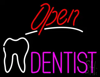 Red Open Pink Dentist Tooth Logo LED Neon Sign