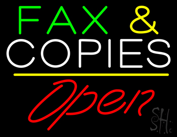 Fax and Copies Yellow Line Open LED Neon Sign
