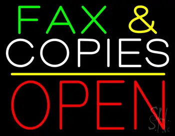 Fax and Copies Yellow Line Block Open LED Neon Sign