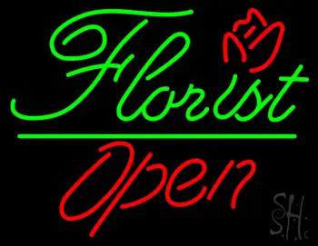 Green Florist Green Line Red Open LED Neon Sign