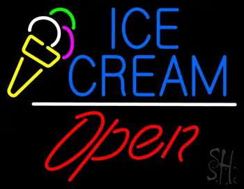 Blue Ice Cream Open Red White Line LED Neon Sign
