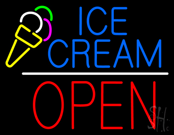 Blue Ice Cream Block Open Red LED Neon Sign