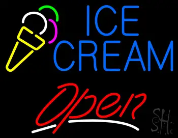Blue Ice Cream Open with Logo LED Neon Sign