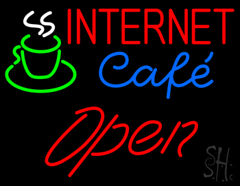 Red Internet Cafe Slant Open LED Neon Sign