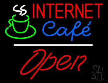 Red Internet Cafe White Line Open LED Neon Sign