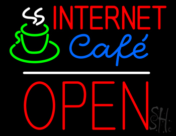 Red Internet Cafe Block Open White Line LED Neon Sign