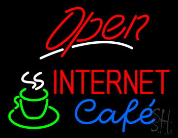 Red Open Internet Cafe LED Neon Sign