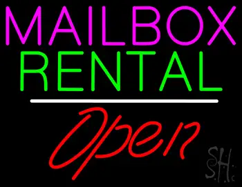 Mailbox Rental White Line Open LED Neon Sign