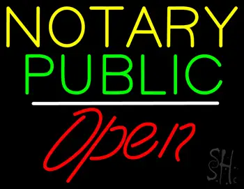 Yellow Green Notary Public White Line Red Open LED Neon Sign