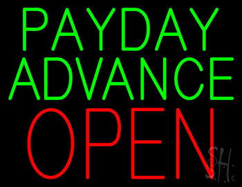 Green Payday Advance Block Open LED Neon Sign