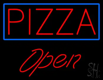 Pizza with Blue Border Open LED Neon Sign