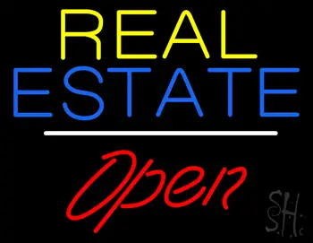 Yellow Real Estate White Line Open LED Neon Sign