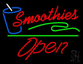 Red Smoothies Slant Open Green Line LED Neon Sign