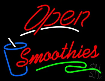 Red Open Smoothies Glass LED Neon Sign