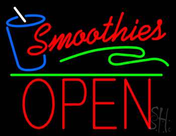 Red Smoothies Block Open Green Line LED Neon Sign
