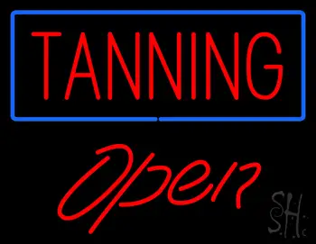 Red Tanning Blue Border Open LED Neon Sign