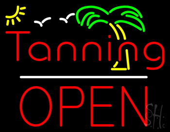 Red Tanning Block Open LED Neon Sign