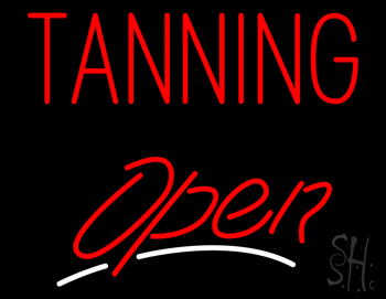 Red Tanning Open White Line LED Neon Sign