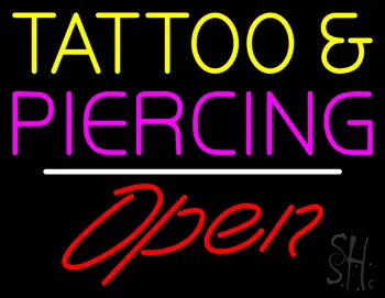 Tattoo and Piercing White Line Open LED Neon Sign